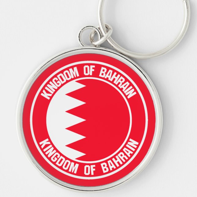 Bahrain Round Emblem Rund Silverfärgad Nyckelring (Framsidan)