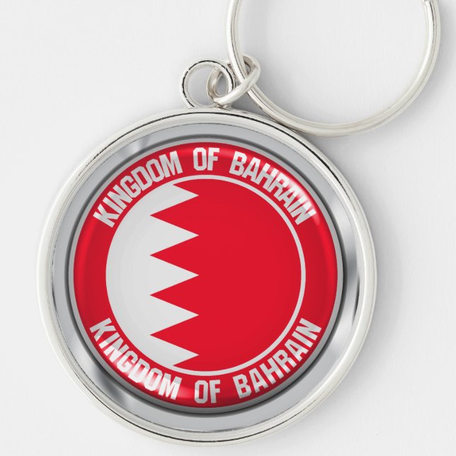 Bahrain Round Emblem Rund Silverfärgad Nyckelring (Framsidan)