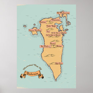 Bahrain Vintage resor karta Poster