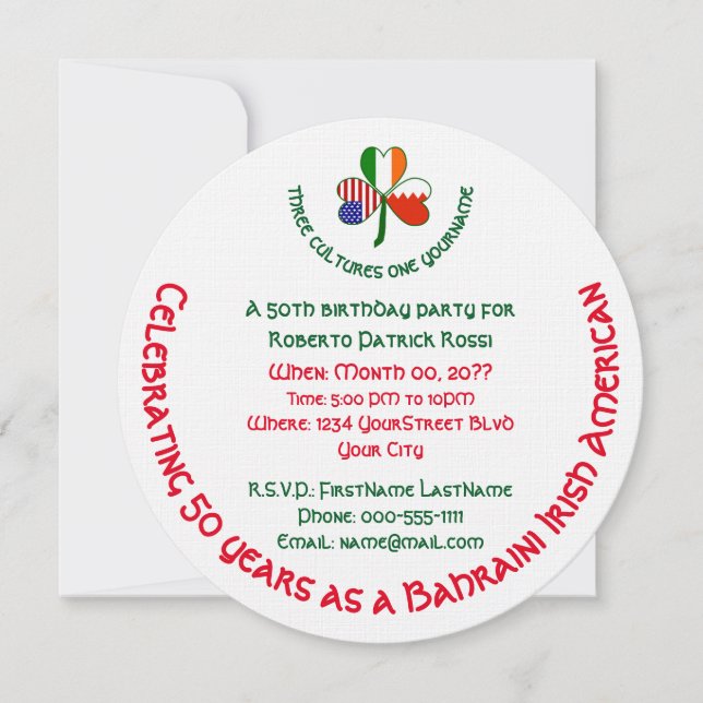 Bahraini Irish USA Shamrock Personlig Birthday Inbjudningar (Framsida)