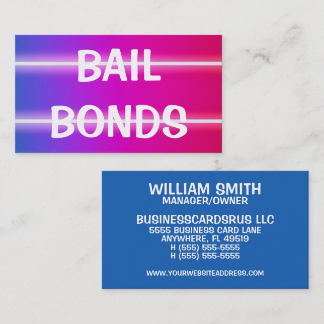 Bail Bonds Bright Colorful Visitkort (Fram/baksida)