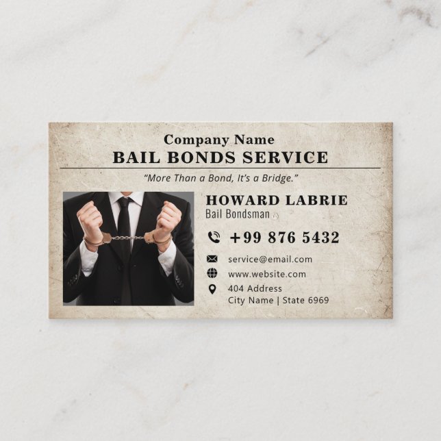 Bail Bonds Service | Klassisk Vintage Visitkort (Framsida)