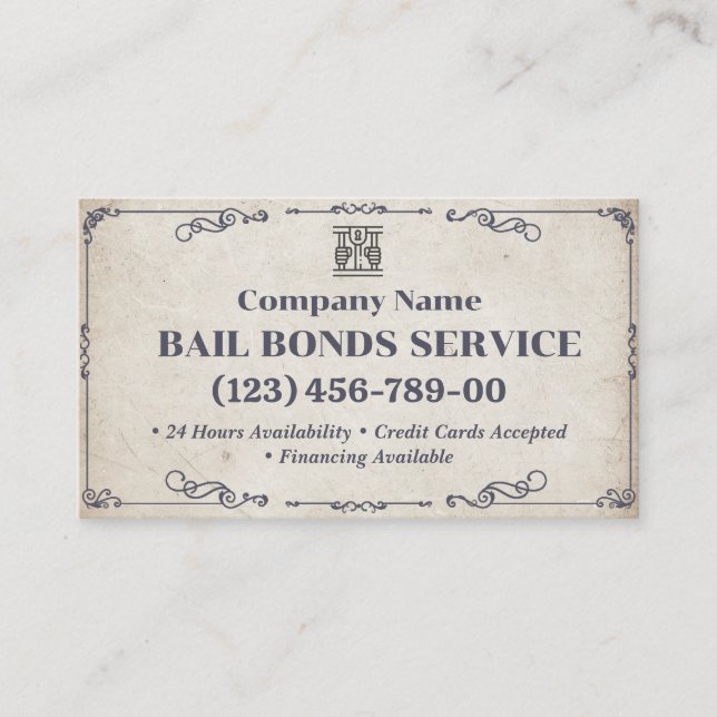 Bail Bonds Service | Klassisk Vintage Visitkort (Framsida)