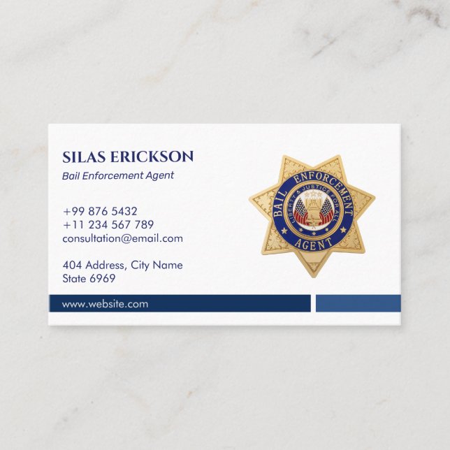 Bail Enforcement Agent | Elegant Blue Shield Visitkort (Framsida)