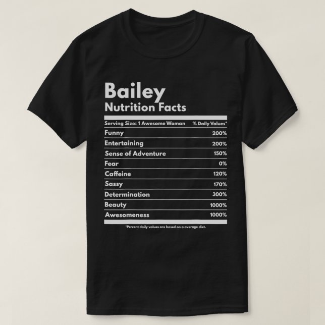 Bailey Nutrition Facts Gift Funny Personalized Nam T Shirt (Design framsida)