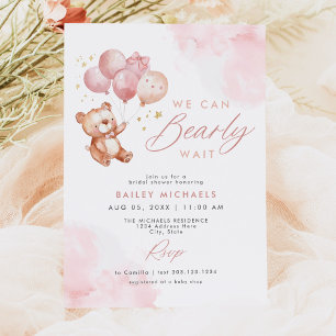 BAILEY Rosa Barly Wait Nalle Baby Shower Inbjudningar