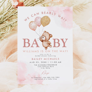 BAILEY Rosa Barly Wait Nalle Baby Shower Inbjudningar
