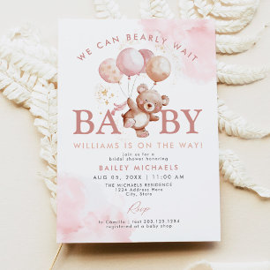 BAILEY Rosa Barly Wait Nalle Baby Shower Inbjudningar