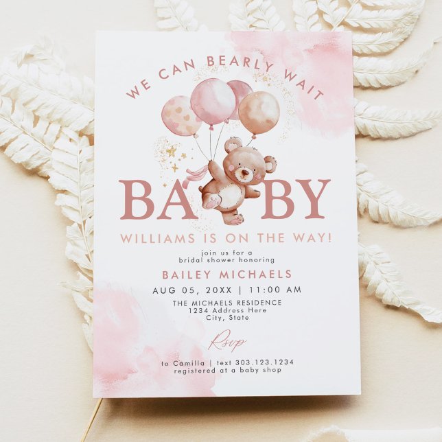 BAILEY Rosa Barly Wait Nalle Baby Shower Inbjudningar (Skapare uppladdad)