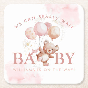 BAILEY Rosa Barly Wait Nalle Baby Shower Underlägg Papper Kvadrat