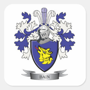 Bain Family Crest Jackar av Arm Fyrkantigt Klistermärke