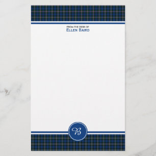 Baird Family Tartan Blue och Grönt Play Monogram Brevpapper