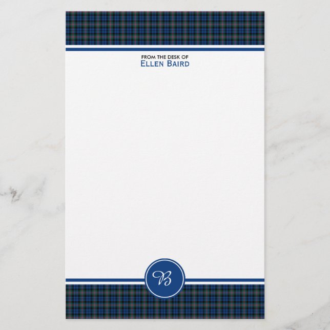 Baird Family Tartan Blue och Grönt Play Monogram Brevpapper (Framsida)