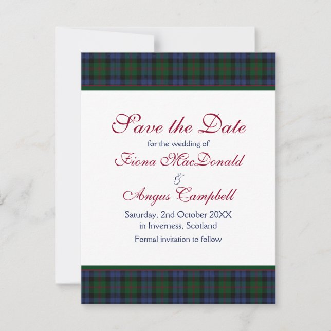 Baird Tartan Bröllop spara datum Card Datumet (Framsida)