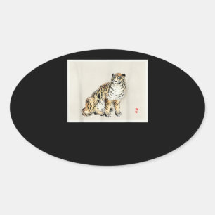 Bairei Gakan Meija Era Japansk Art Tiger Ovalt Klistermärke