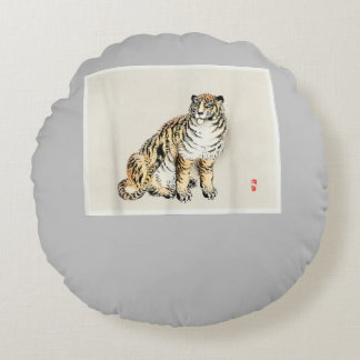 Bairei Gakan Meija Era Japansk Art Tiger Rund Kudde
