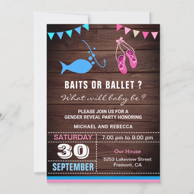 Baits eller Ballet Gender Reveal Party Inbjudningar (Framsida)