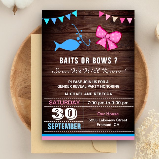 Baits eller Bows Gender Reveal Party Inbjudningar (Skapare uppladdad)