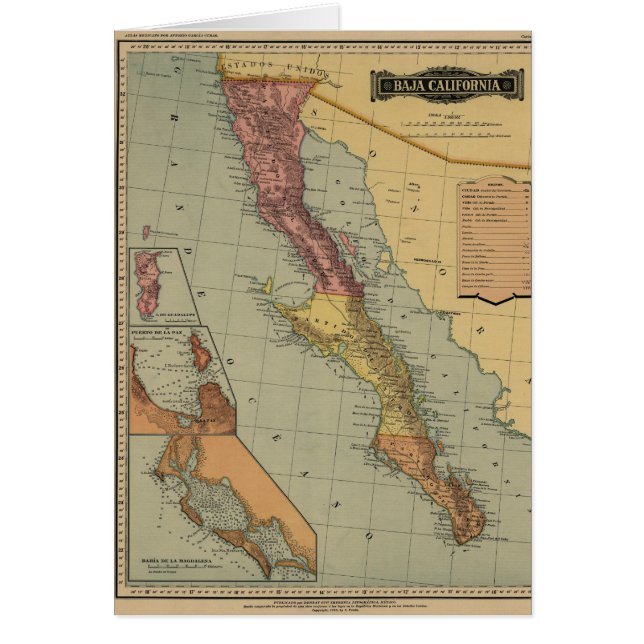 Baja California antik karta Hälsningskort (Framsidan)