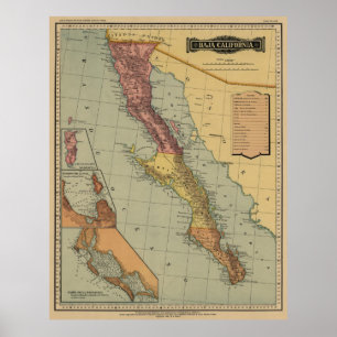 Baja California antik karta Poster