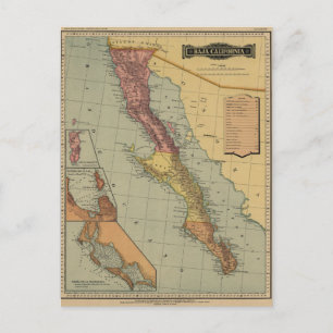 Baja California Antique Karta Vykort