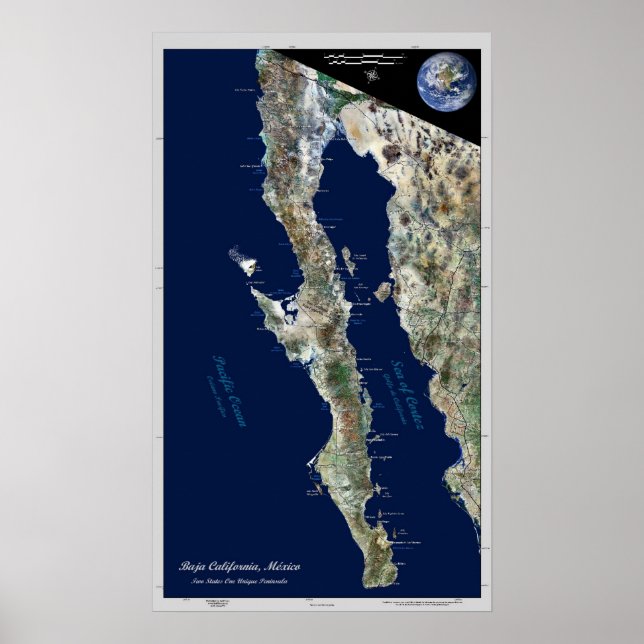 Baja California, Mexiko: Satellitbaserad poster (Framsidan)