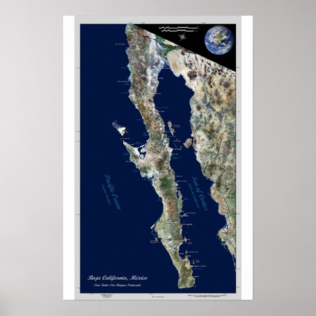 Baja California, Mexiko: satellitposter Poster (Framsidan)