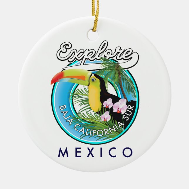 Baja California Sur Mexico retro logotyp Julgransprydnad Keramik (Framsidan)