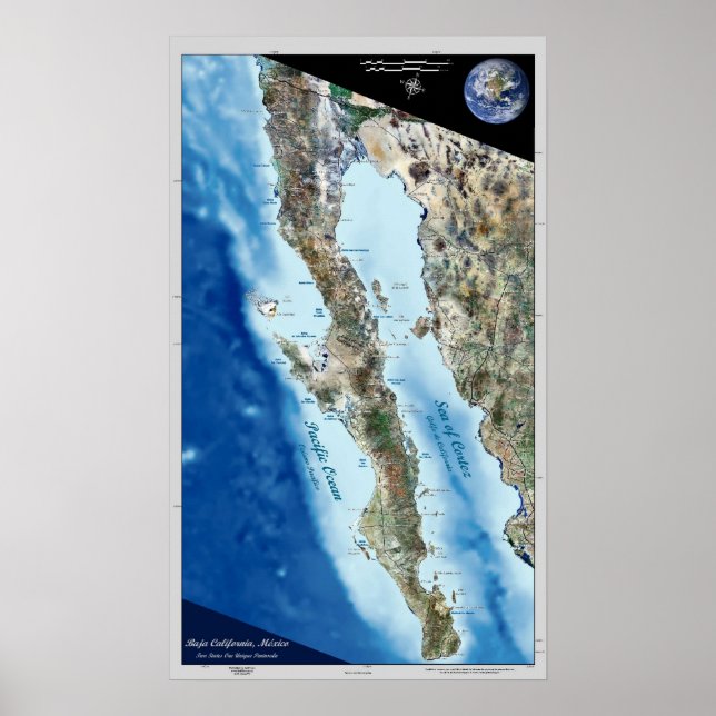 Baja Kalifornien, Mexiko poster via satellit (Framsidan)