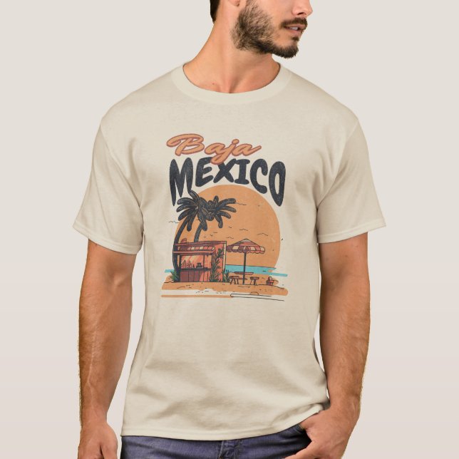 Baja Mexiko Seaside Pub Distress T Shirt (Framsida)