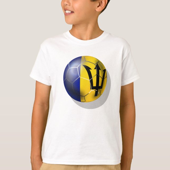 Bajan för boll för Barbados fotbollfotboll flagga Tee Shirt (Framsida)