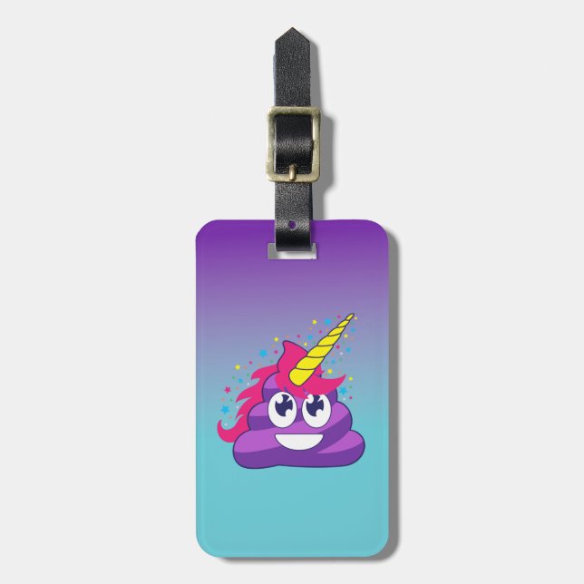 Bajs Emoji för blått- & lilaOmbre Unicorn Bagagebricka (Vertikal Framsida)