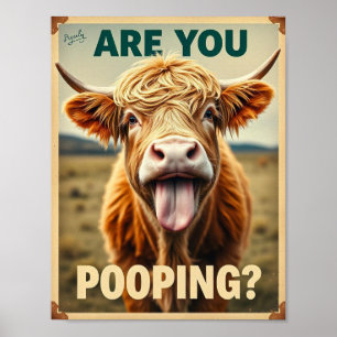 Bajsar du? Rolig Highlandko, Konst Ko Poster
