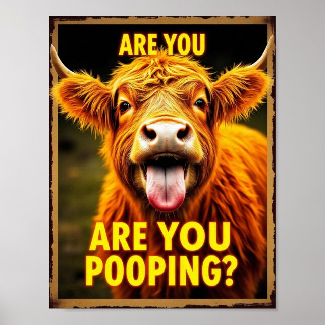 Bajsar du? Rolig Highlandko, Konstverk med ko Poster (Framsidan)
