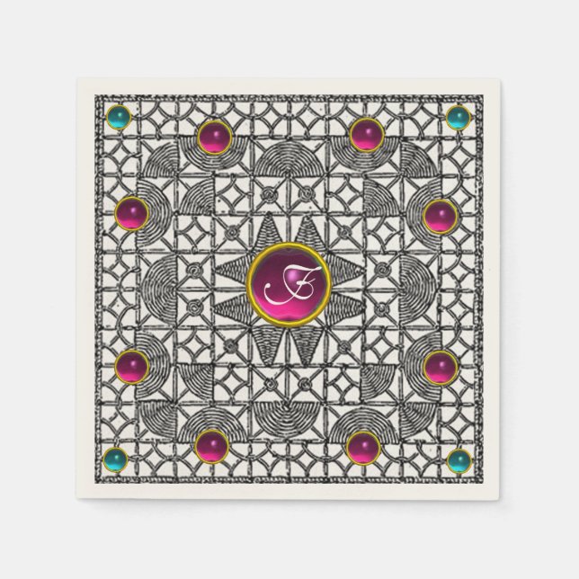 BAK WHITE GEOMETRIC SNÖRE ROSA GEM STONE MONOGRAM PAPPERSSERVETT (Framsidan)