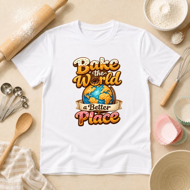 Baka en bättre värld Baking Humor T Shirt (Skapare uppladdad)
