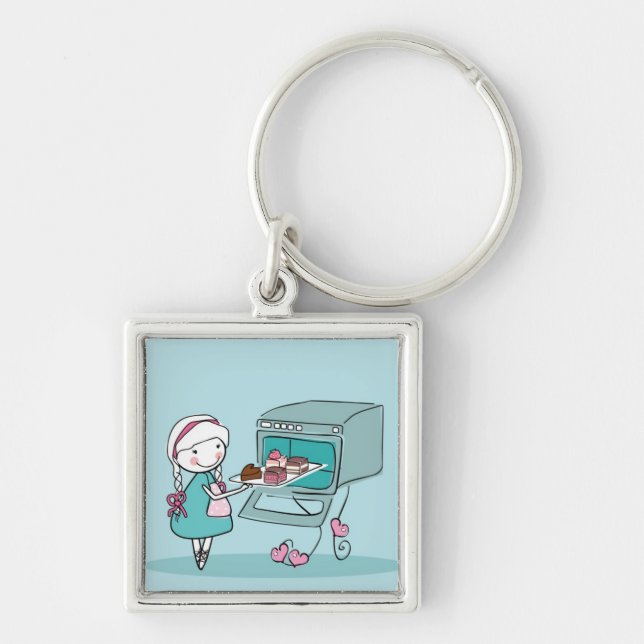 Baka Fyrkantig Silverfärgad Nyckelring (Framsidan)