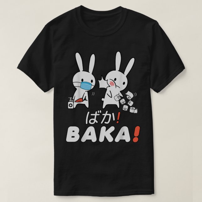 Baka Idiot Funny Kanin Anime Japon med mask och ti T Shirt (Design framsida)