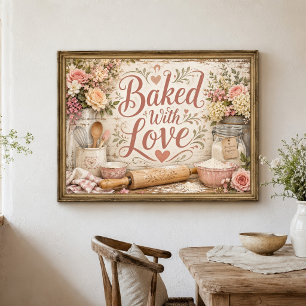 Bakad med kärlek Blommig lantlig köksinredning Väg Poster