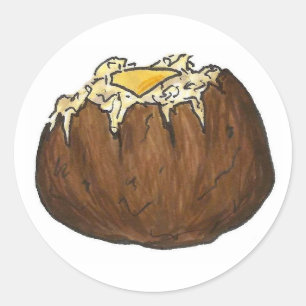 Bakad potatis Foodie Hett Potatis utan smör Pat Runt Klistermärke