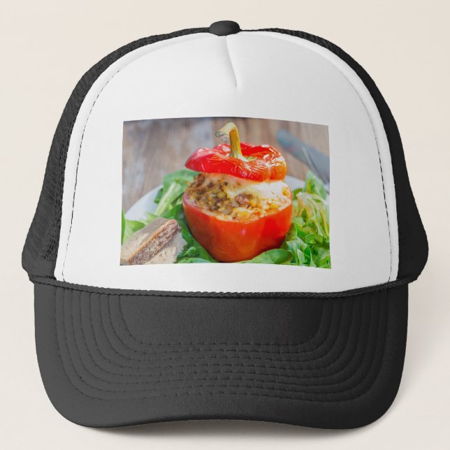 Bakade fyllda paprikor med köttsås och ost keps (Framsida)
