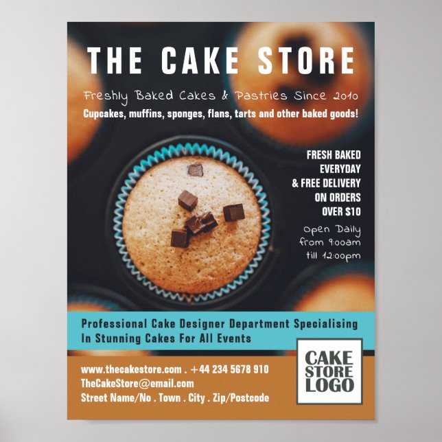 Bakade Muffinsar, cakery, cake Store-reklam Poster (Framsidan)