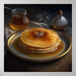 bakade pannkakor som serveras på en bedövningsplat poster