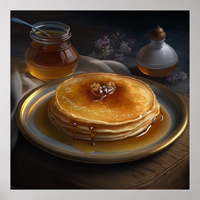 bakade pannkakor som serveras på en bedövningsplat poster (Framsidan)