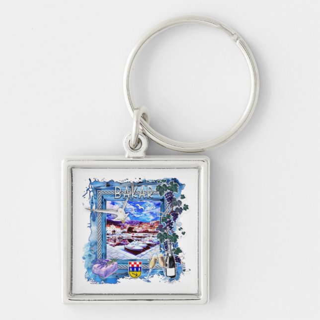 Bakar Fyrkantig Silverfärgad Nyckelring (Framsidan)