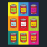 Bakat Bean Tins Food Pop Art Kitchen Poster<br><div class="desc">Köksvägg,  färgad,  av flerfärgade skorpor med gräddade bönburkar</div>