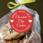 Bakat med Kärlek Choco Cookies Red and White Runt Klistermärke<br><div class="desc">Rustik bakad med kärlek-klistermärken för dina gourmetkakor av choklad chip.</div>