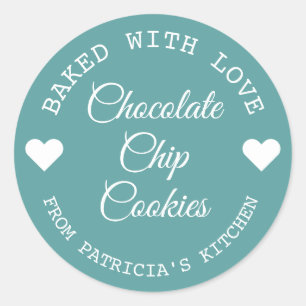 Bakat med Kärlek Choco Cookies Teal och White Runt Klistermärke