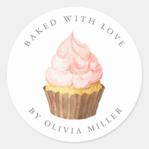 Bakat med Kärlek Elegant Rosa Cuptårta Sticker Runt Klistermärke