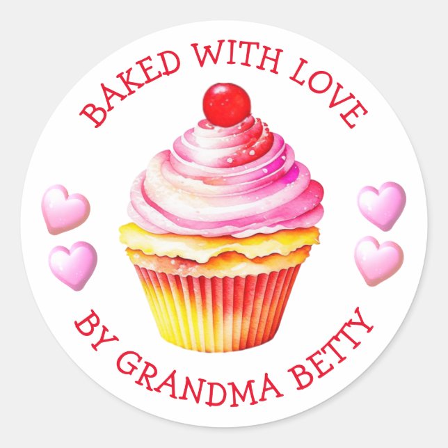 Bakat med kärlek, etiketter för hemlagade cupcakes (Framsida)